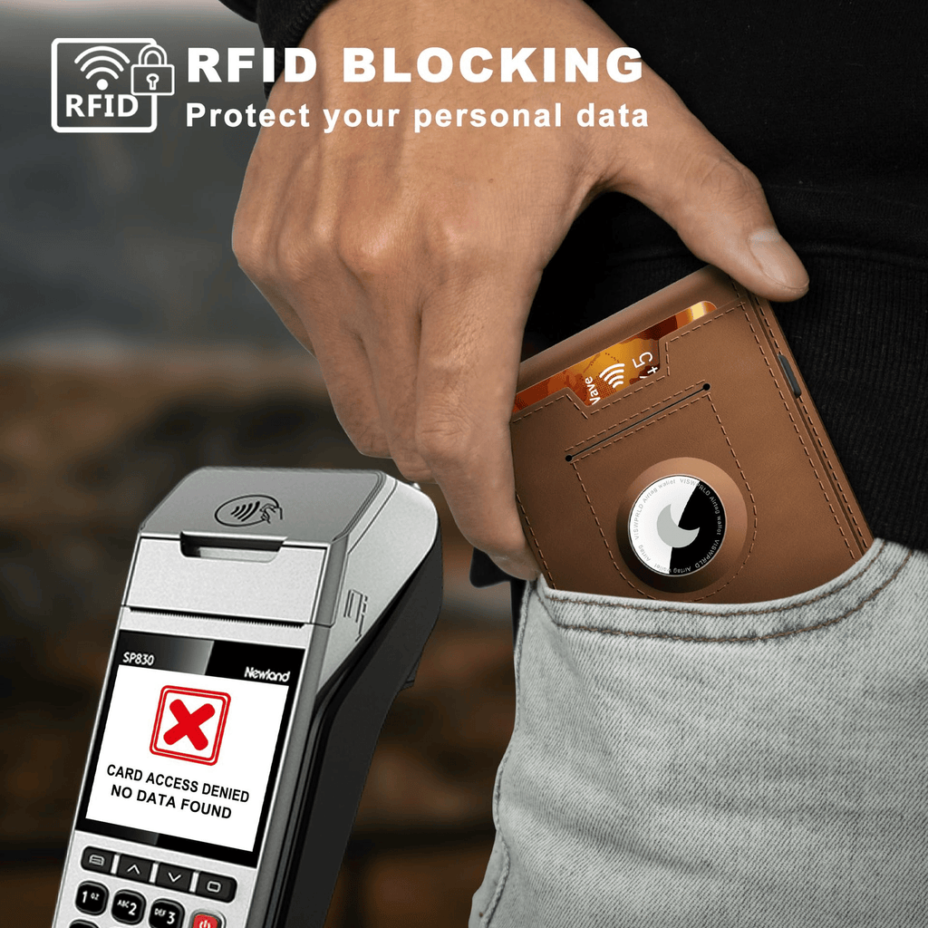 Minimalist Wallet | Pop-Up Aluminum Card Holder & Tracker Pocket | Leather Exterior & RFID Blocking