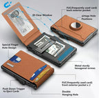 Minimalist Wallet | Pop-Up Aluminum Card Holder & Tracker Pocket | Leather Exterior & RFID Blocking