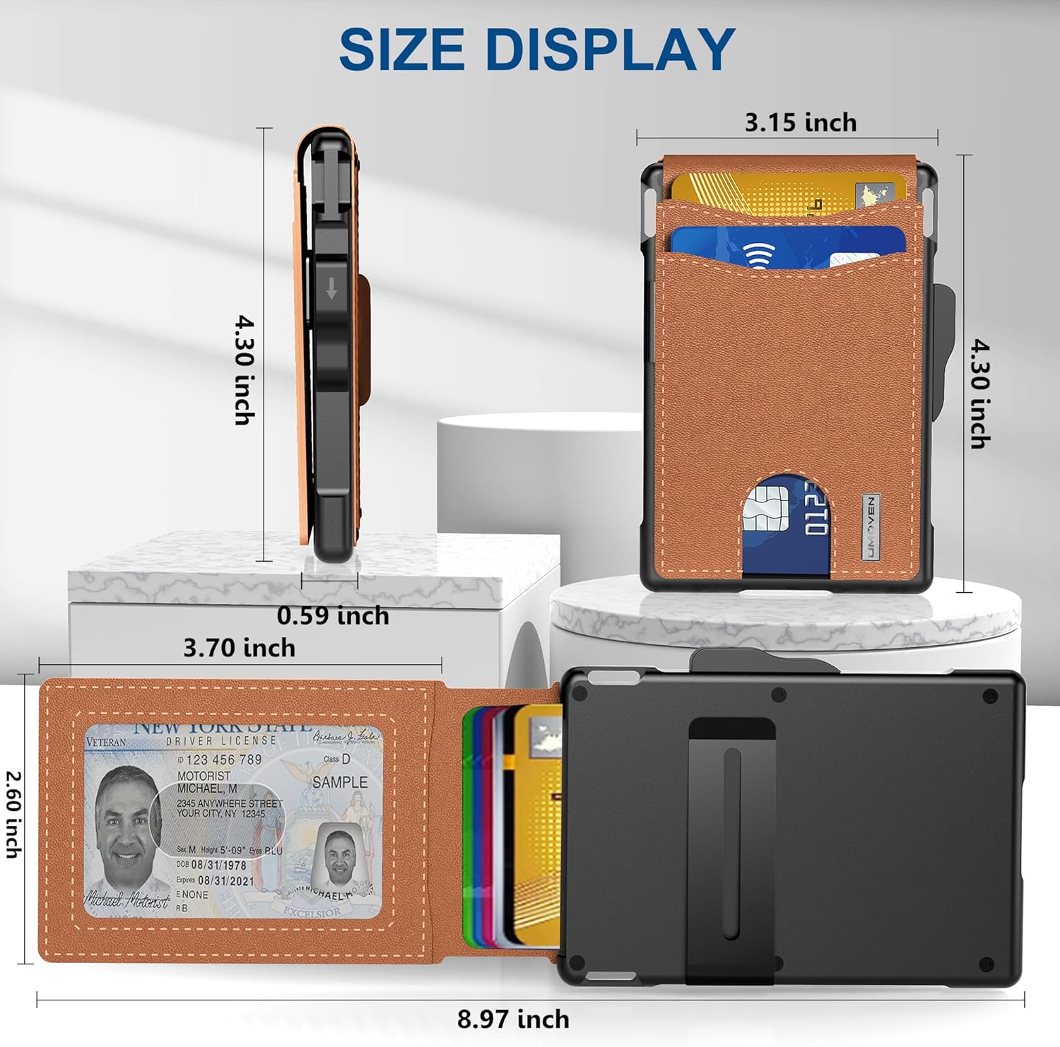 Minimalist Wallet | Pop-Up Aluminum Card Holder & Tracker Pocket | Leather Exterior & RFID Blocking