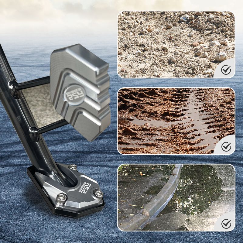 Motorcycle Kickstand Extension Plate | Anti-Slip Wide Base | Aluminum | Enhanced Stability