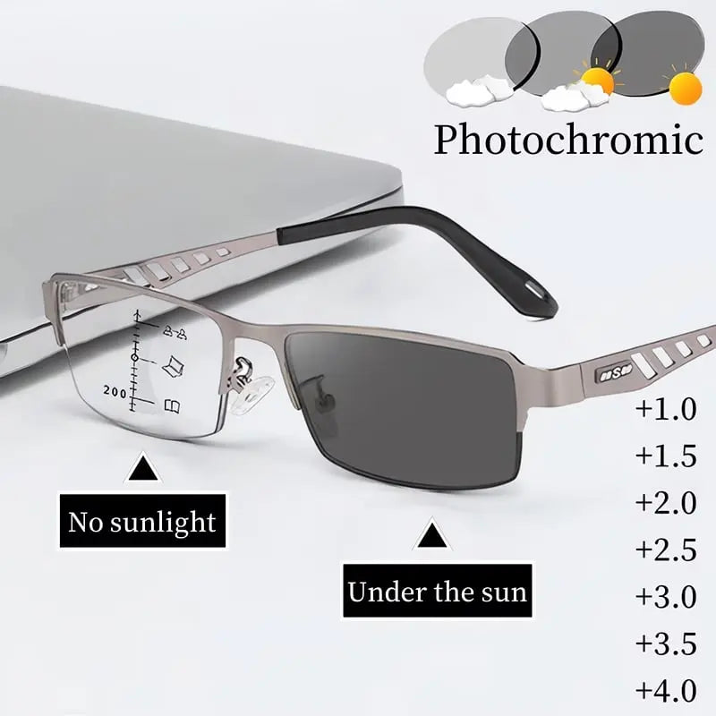 Multifocal Reading Glasses | Photochromic Lenses | Blue Light Filter | Ultra-Light Frame