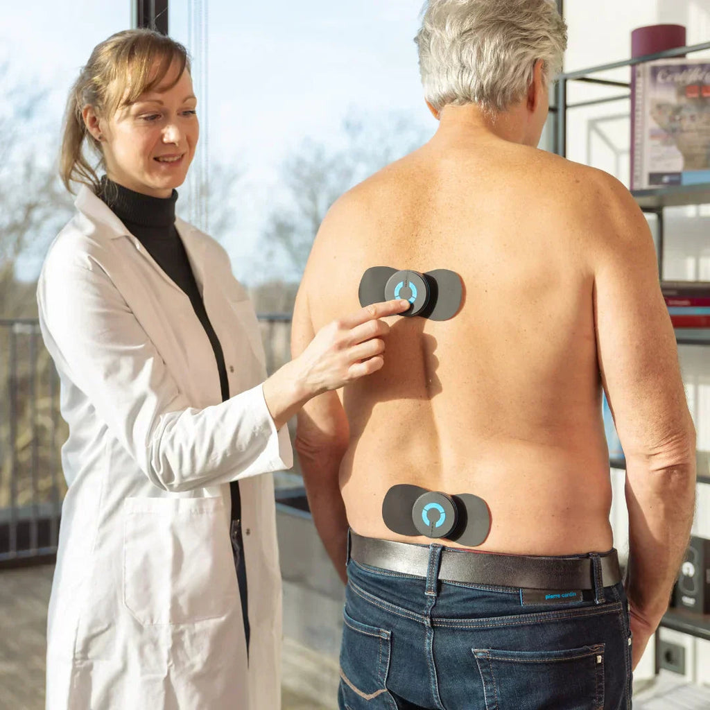 NMES Muscle Stimulator | 19 Intensity Levels | Reusable Self-Adhesive Pads | Back Pain Relief