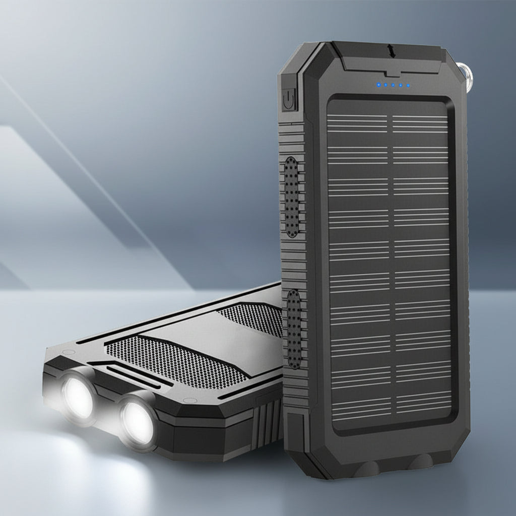 Outdoor Portable Power Bank | Solar Charging & LED Flashlight | 20000mAh Dual USB | Waterproof