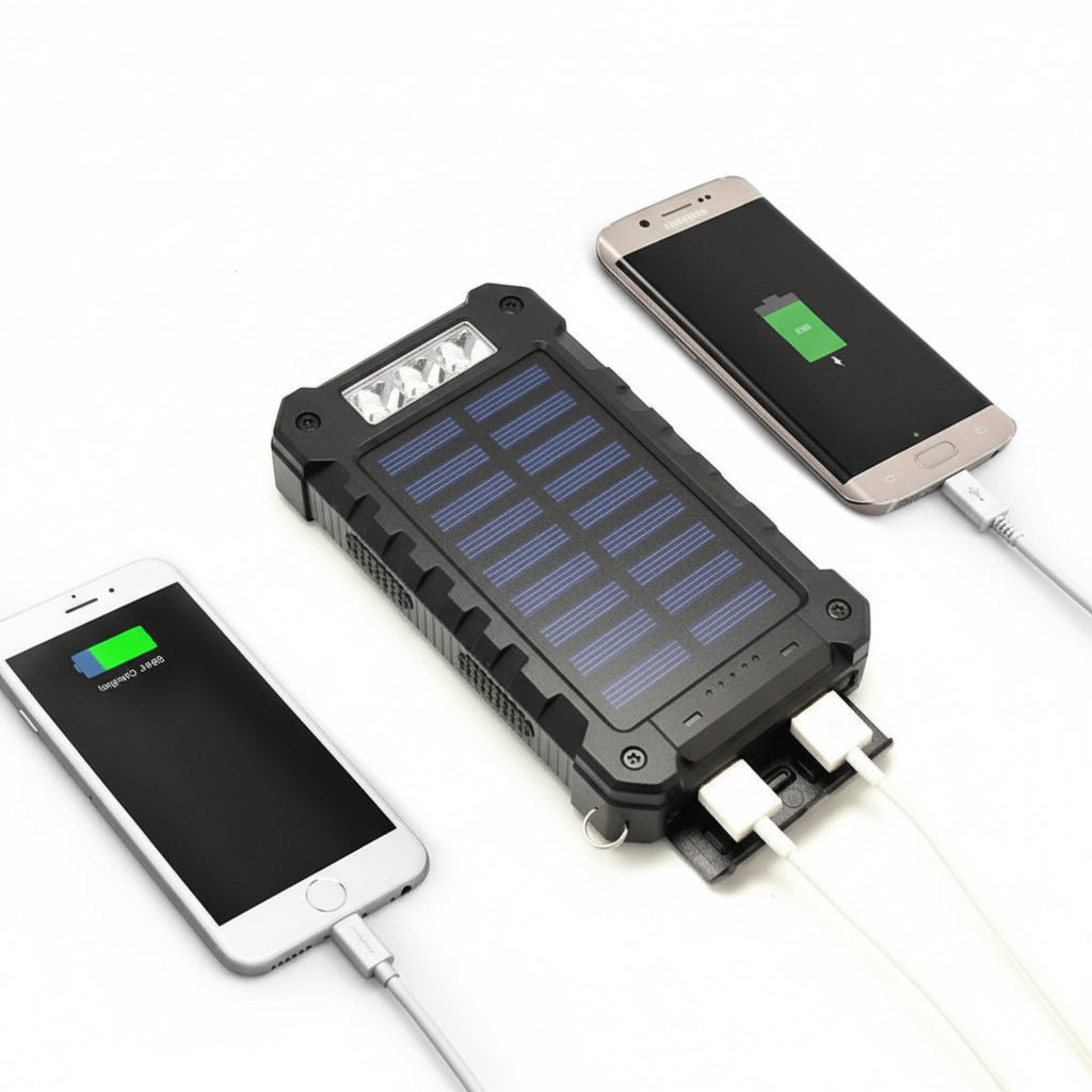 Outdoor Portable Power Bank | Solar Charging & LED Flashlight | 20000mAh Dual USB | Waterproof