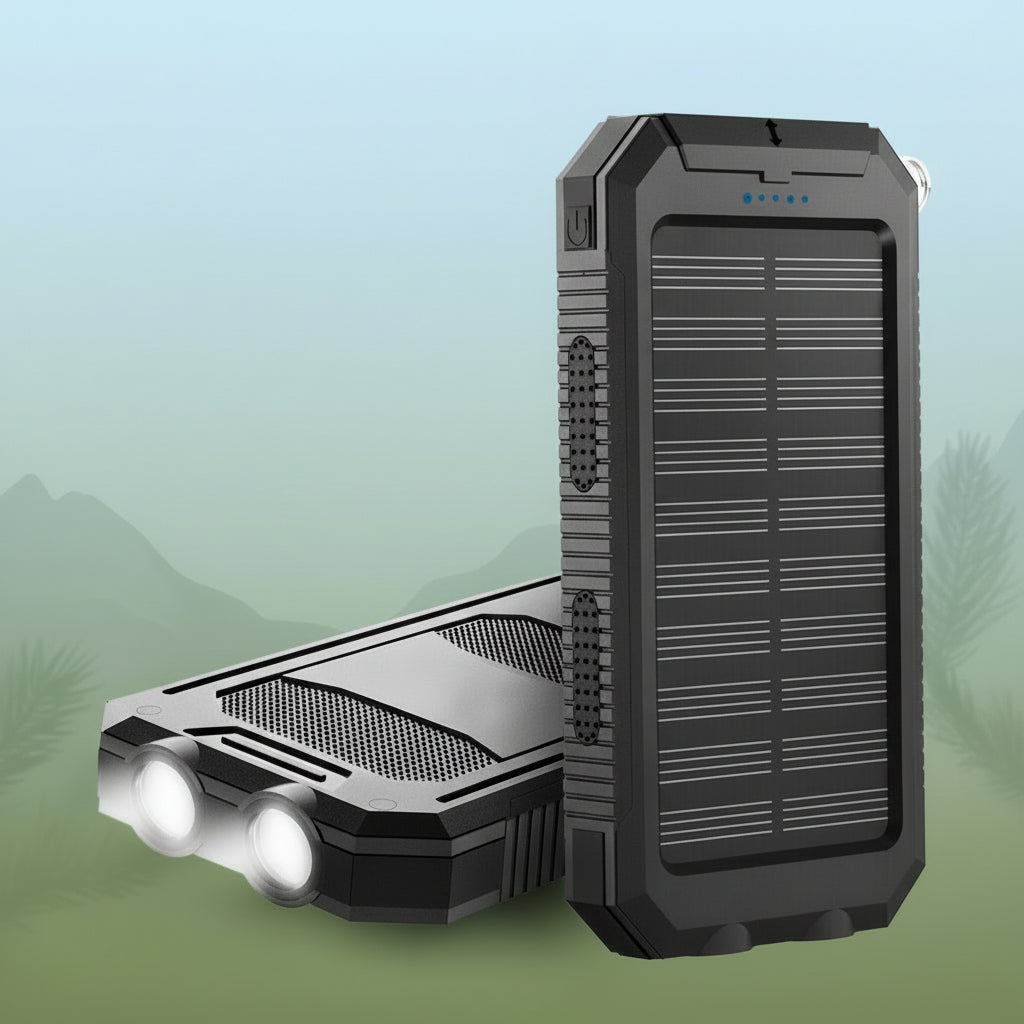 Outdoor Portable Power Bank | Solar Charging & LED Flashlight | 20000mAh Dual USB | Waterproof