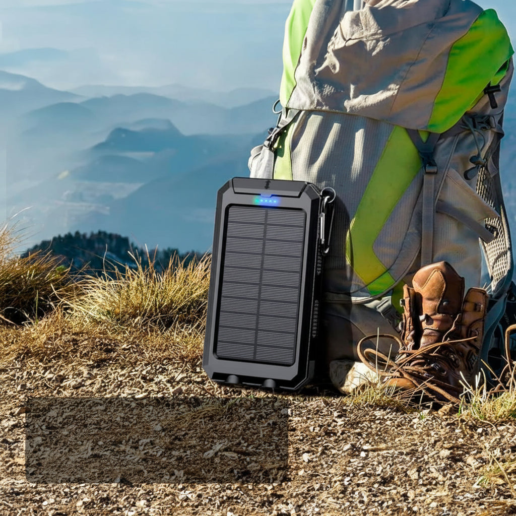 Outdoor Portable Power Bank | Solar Charging & LED Flashlight | 20000mAh Dual USB | Waterproof