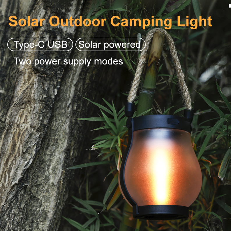 Outdoor Solar Flame Lantern | Realistic Flickering Flame | Hemp Rope Matte Finish | 12-Hour Glow
