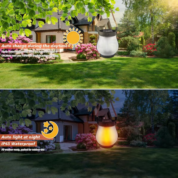 Outdoor Solar Lantern | Flickering Flame Effect | Solar & USB-C Rechargeable | Weather-Resistant