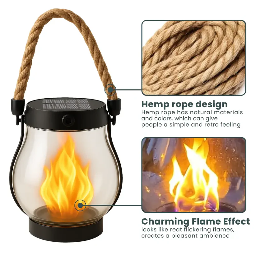 Outdoor Solar Lantern | Flickering Flame Effect | Solar & USB-C Rechargeable | Weather-Resistant