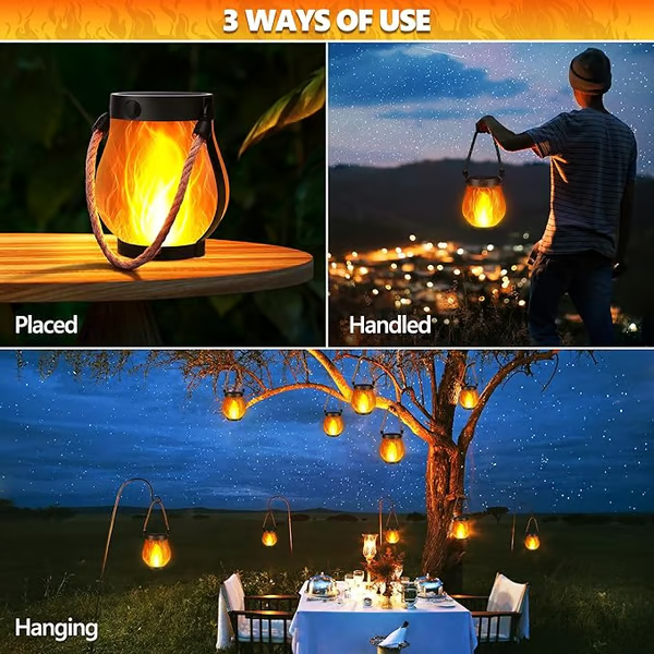 Outdoor Solar Lantern | Flickering Flame Effect | Solar & USB-C Rechargeable | Weather-Resistant