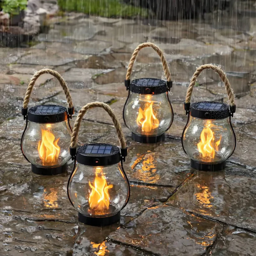 Outdoor Solar Lantern | Flickering Flame Effect | Solar & USB-C Rechargeable | Weather-Resistant