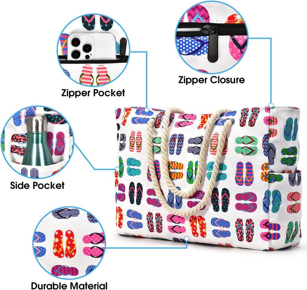 Oversized Beach Tote | Waterproof & Sandproof | 20L Capacity, Reinforced Base & Zippered Closure
