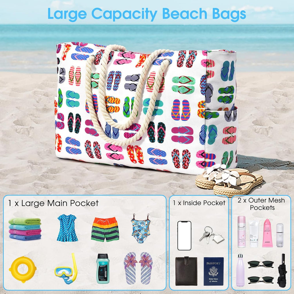 Oversized Beach Tote | Waterproof & Sandproof | 20L Capacity, Reinforced Base & Zippered Closure