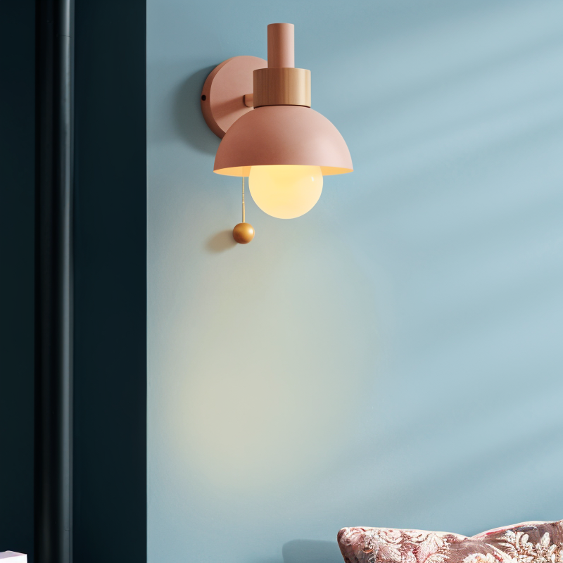Pastel Wall Lamp | Warm Glow | Iron & Wood Frame | Bedroom & Living Room