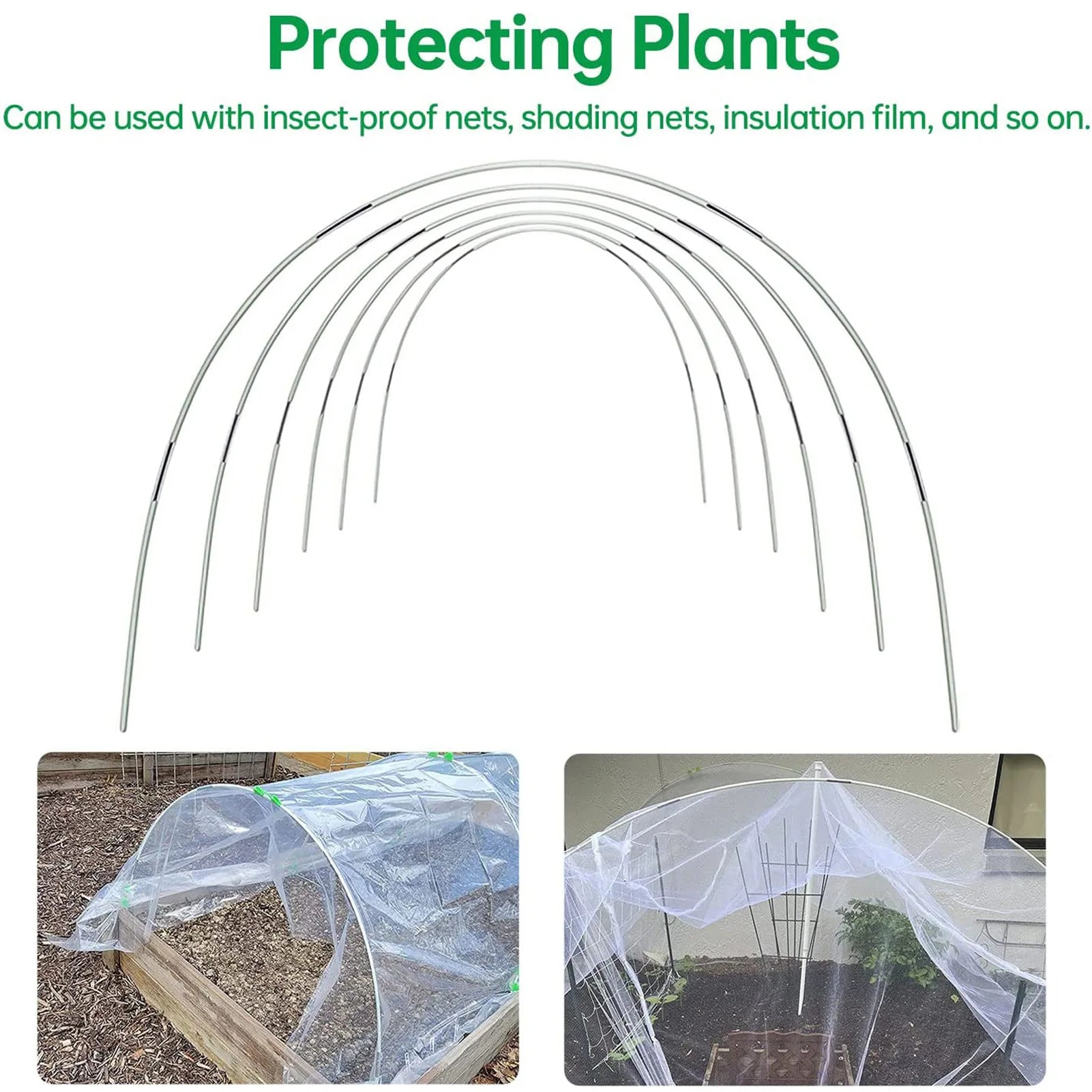 Plant Tunnel Kit | 5-Arch Fiberglass Arches | Galvanized Connectors | Weatherproof