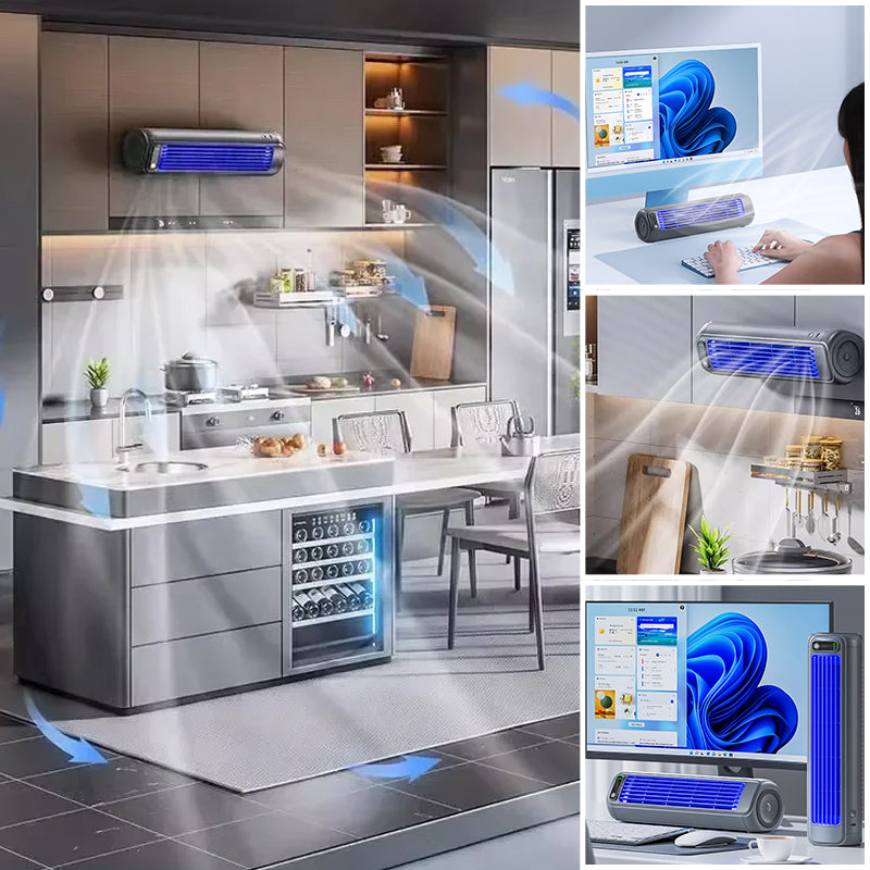 Portable Rechargeable AC | Bladeless Ultra-Quiet | Wall-Mountable, 12-Hour Battery