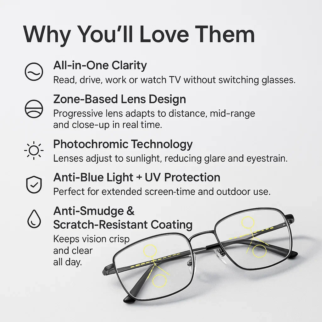 Progressive Glasses | Adaptive Tint & Blue Light Protection | Reduced Eye Strain