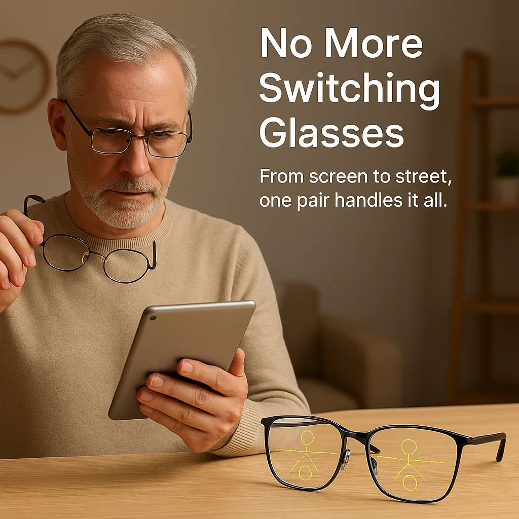 Progressive Multifocal Glasses | Smooth Transition Lenses | Anti-Glare & Blue Light