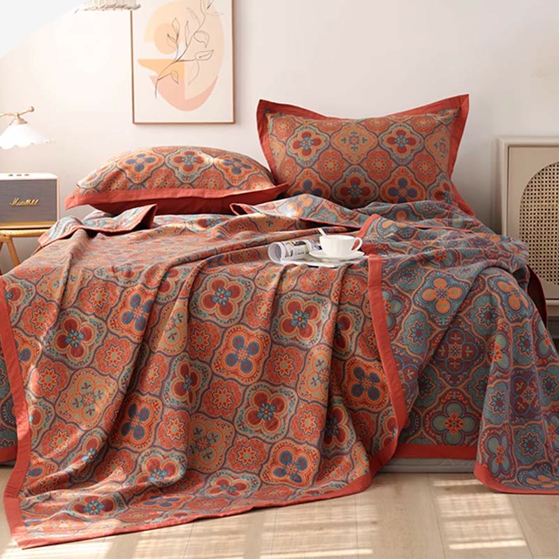 Reversible Cotton Quilt | Embroidered Petal Flower Pattern | Machine Washable | All-Season Comfort
