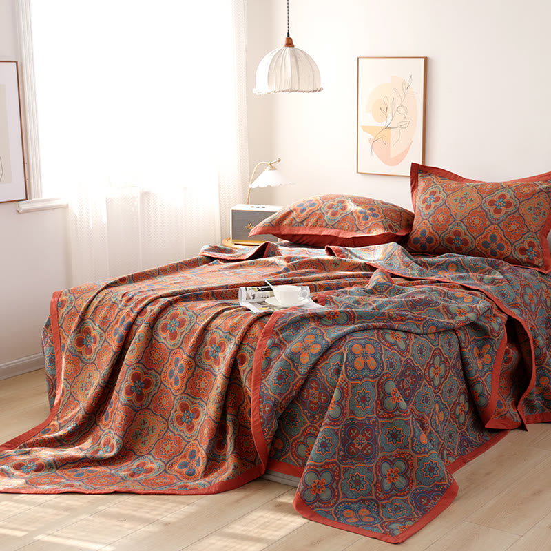 Reversible Cotton Quilt | Embroidered Petal Flower Pattern | Machine Washable | All-Season Comfort