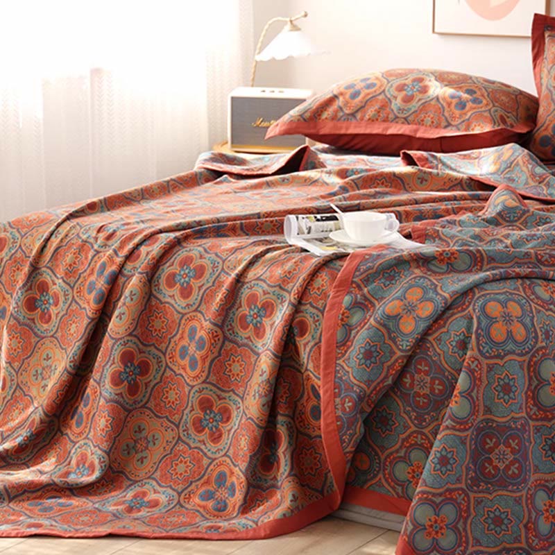 Reversible Cotton Quilt | Embroidered Petal Flower Pattern | Machine Washable | All-Season Comfort