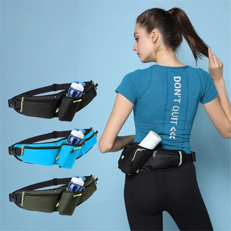 Running Belt | Waterproof Bottle Holder & Pockets | Nylon & Adjustable Strap | Comfortable Fit