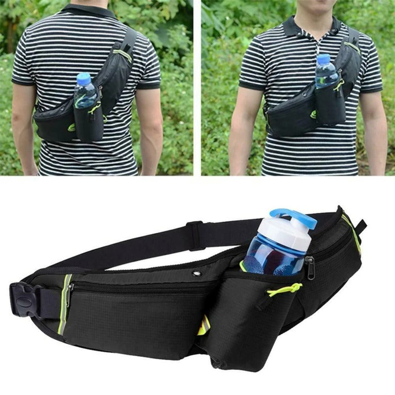 Running Belt | Waterproof Bottle Holder & Pockets | Nylon & Adjustable Strap | Comfortable Fit