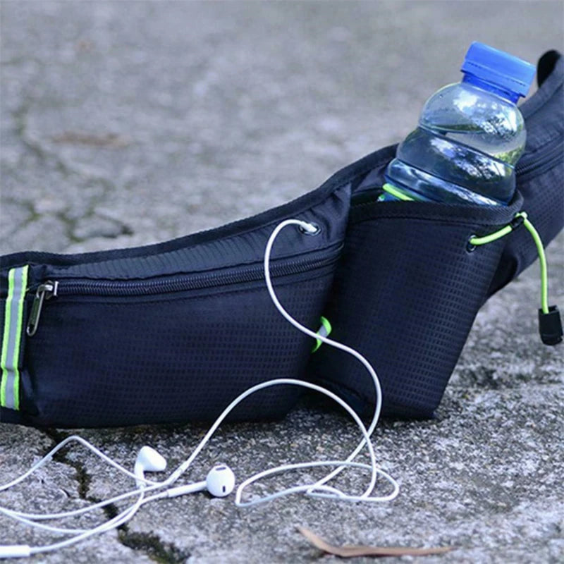 Running Belt | Waterproof Bottle Holder & Pockets | Nylon & Adjustable Strap | Comfortable Fit