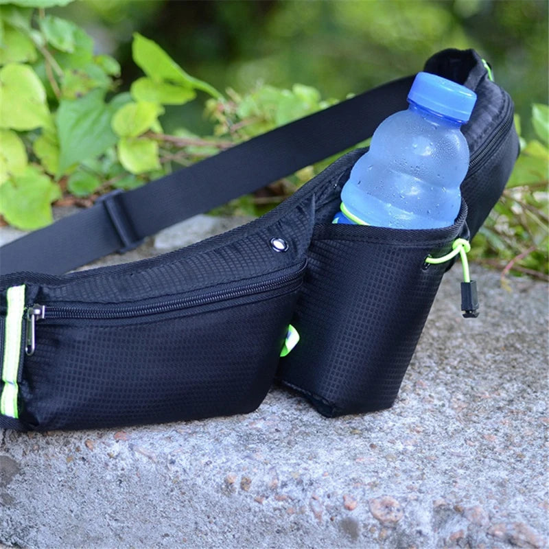 Running Belt | Waterproof Bottle Holder & Pockets | Nylon & Adjustable Strap | Comfortable Fit