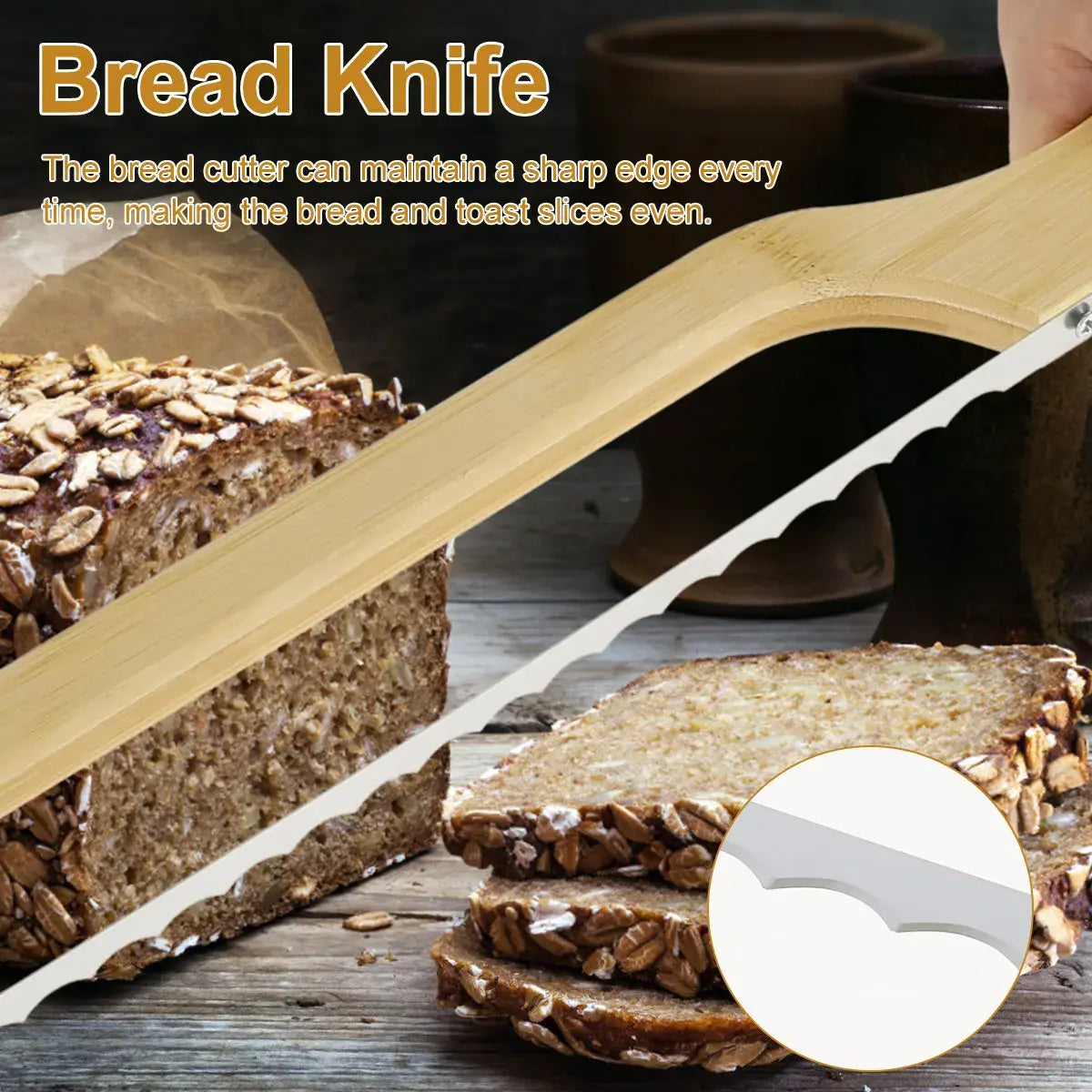 Serrated Bread Knife | Sharp Stainless Steel Blade | Wooden Handle & Comfortable Grip