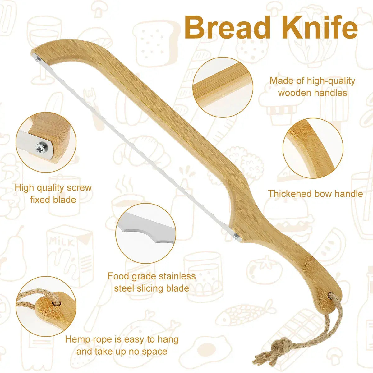 Serrated Bread Knife | Sharp Stainless Steel Blade | Wooden Handle & Comfortable Grip