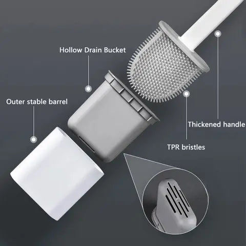 Silicone Toilet Brush | D-Shaped Flexible Head | Scratch-Free Bristles & Ventilated Quick-Dry Holder