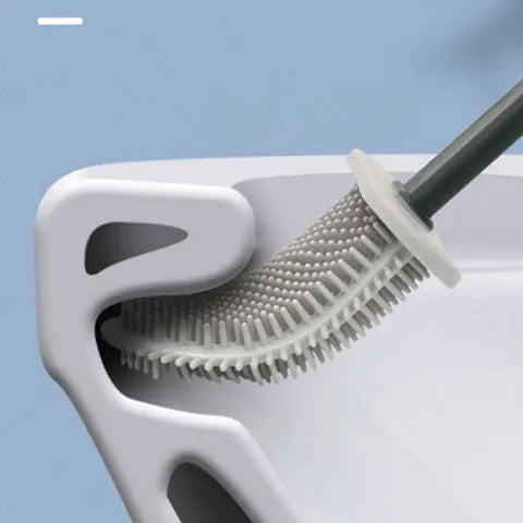 Silicone Toilet Brush | D-Shaped Flexible Head | Scratch-Free Bristles & Ventilated Quick-Dry Holder