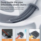 Silicone Toilet Brush | D-Shaped Flexible Head | Scratch-Free Bristles & Ventilated Quick-Dry Holder