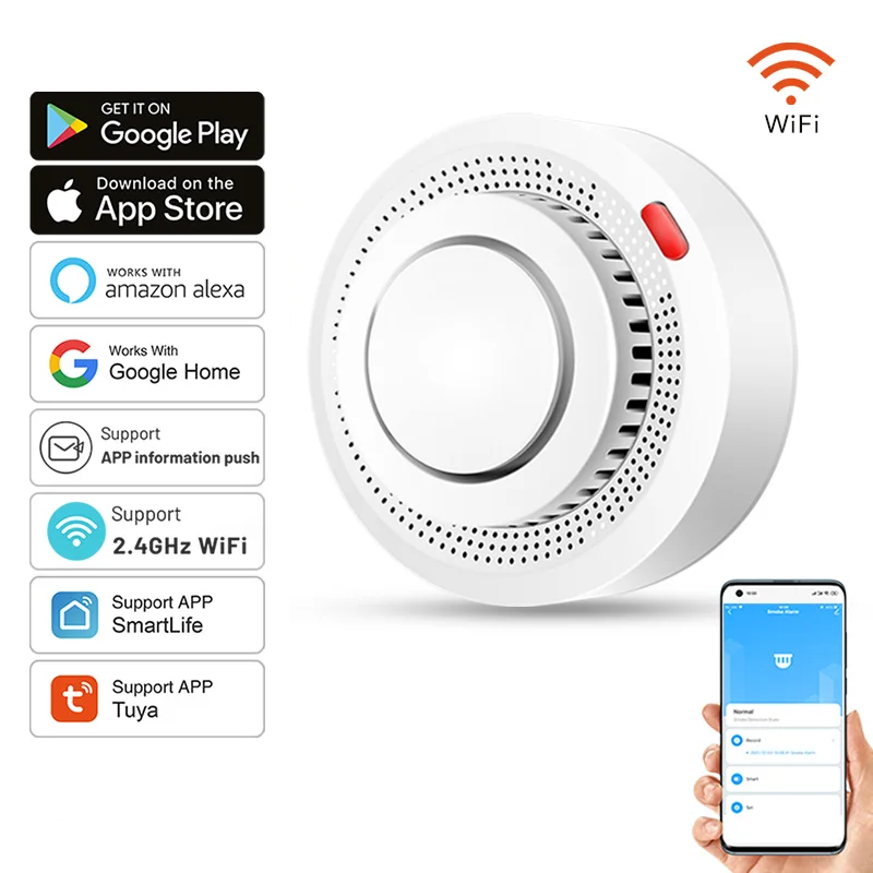 Smart WiFi Smoke Detector | WiFi & Bluetooth Dual Mode | Smoke & Heat Detection, 85 dB Alarm