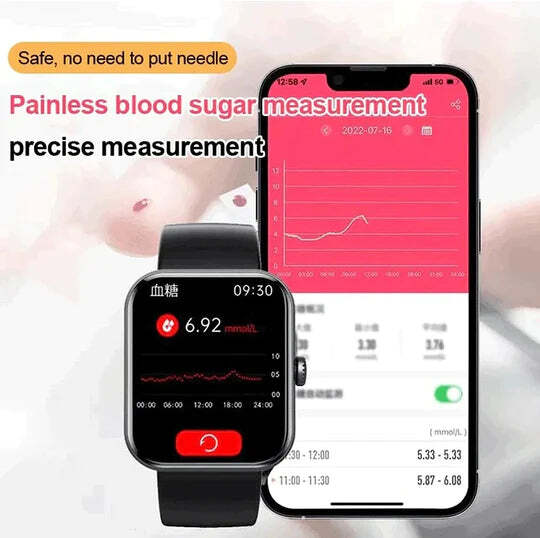 Smartwatch | Non-Invasive Blood Glucose Monitoring | Heart Rate & Sleep Tracking | 7-Day Battery Life