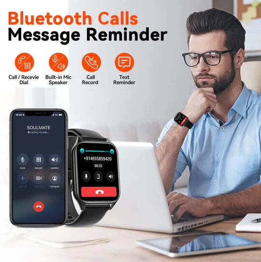 Smartwatch | Non-Invasive Blood Glucose Monitoring | Heart Rate & Sleep Tracking | 7-Day Battery Life