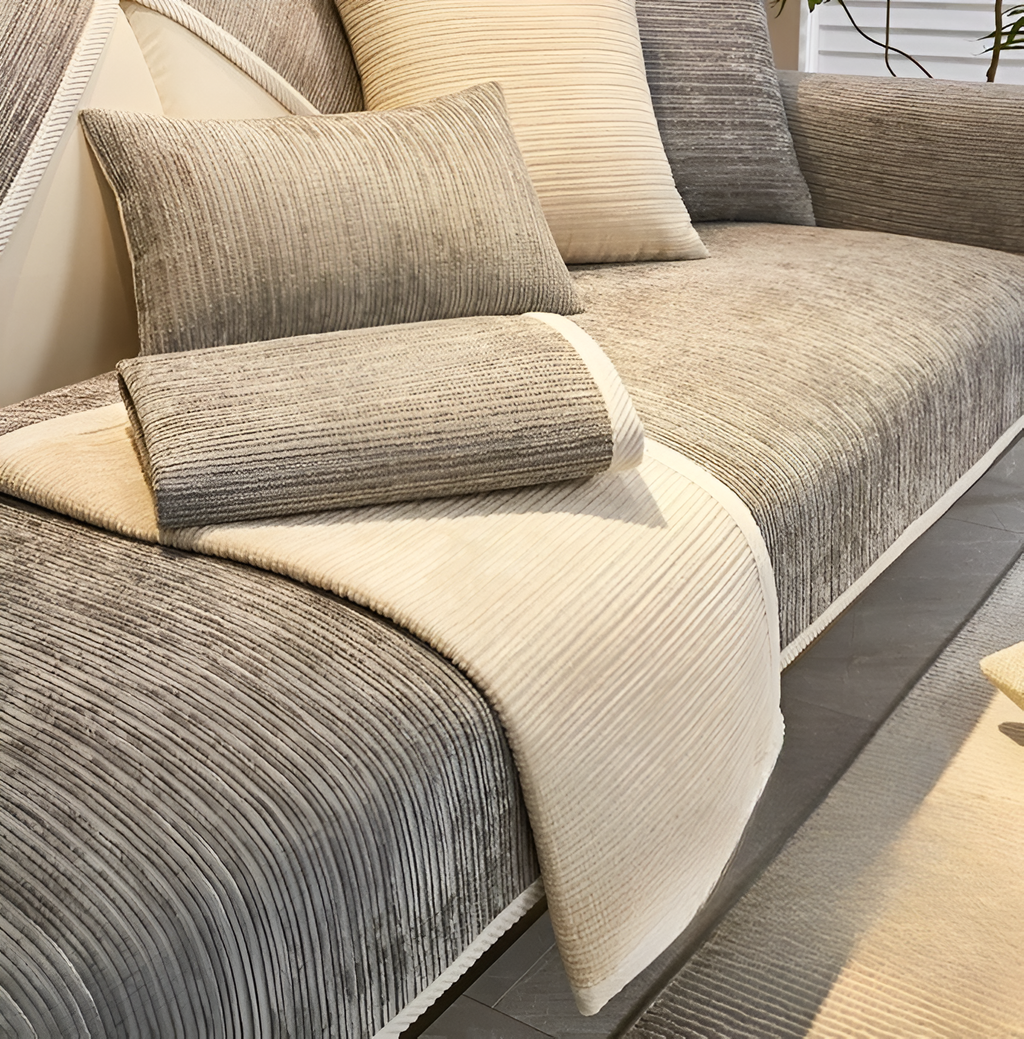 Sofa Slipcover | Chic Striped Design | Chenille Fabric | Machine Washable