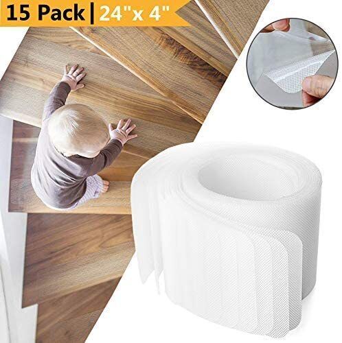 Stair Tread Strips | Clear Non-Slip Grip | Pack of 15 | Indoor Safety