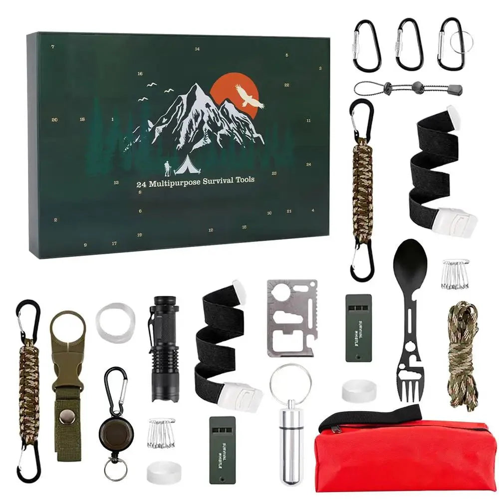 Survival Advent Calendar | 24 Essential Outdoor Tools | Compact Portable Kit | Camping & Hiking