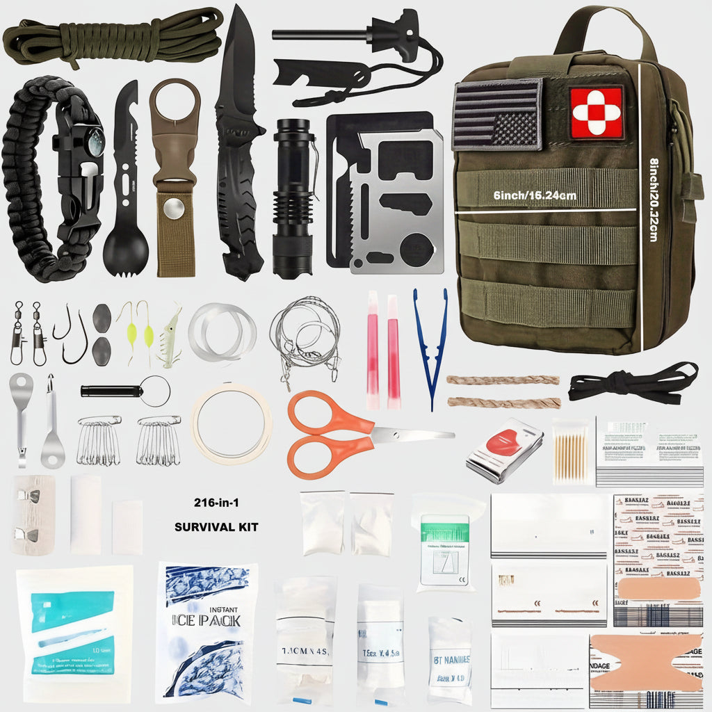 Survival Backpack | First Aid & Tools | Durable Nylon, Organized Pockets | Compact Outdoor Use