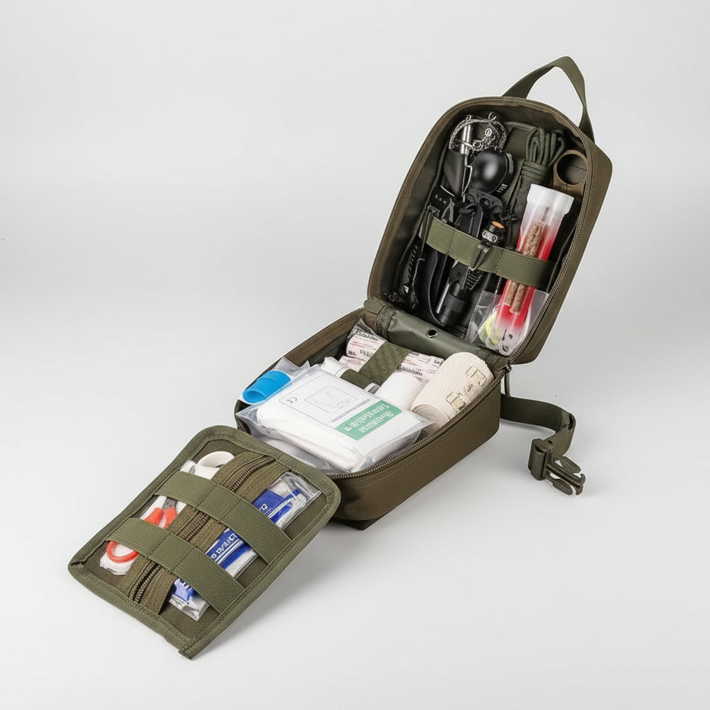 Survival Backpack | First Aid & Tools | Durable Nylon, Organized Pockets | Compact Outdoor Use