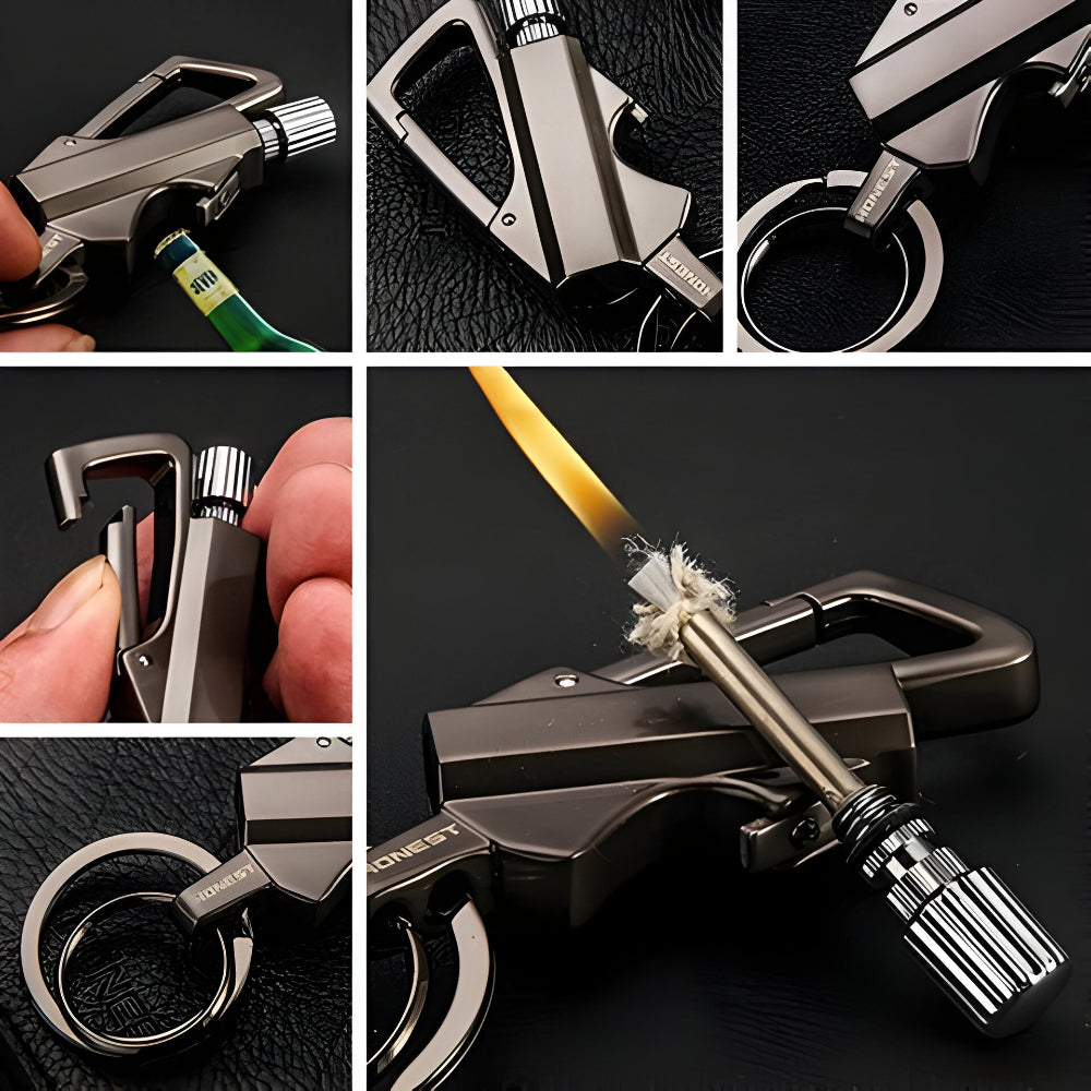 Survival Fire Starter Keychain | Waterproof Flint Igniter | Metal Bottle Opener | Camping
