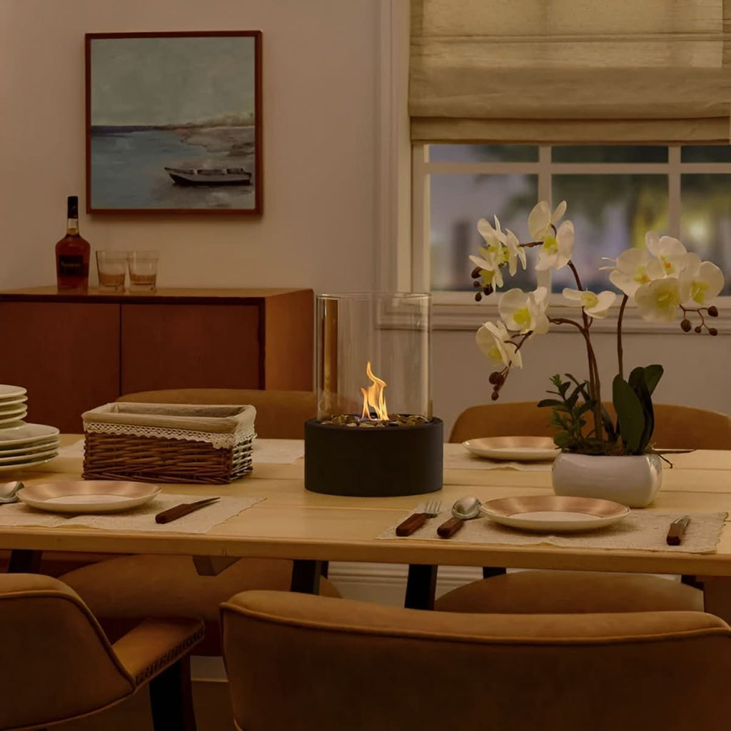 Tabletop Fireplace | Smoke-Free Bioethanol Flame | Metal & Glass | Cozy Indoor/Outdoor Ambience