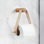 Toilet Paper Holder | Oak Wood & Faux Leather Strap | Minimalist Wall-Mounted Design
