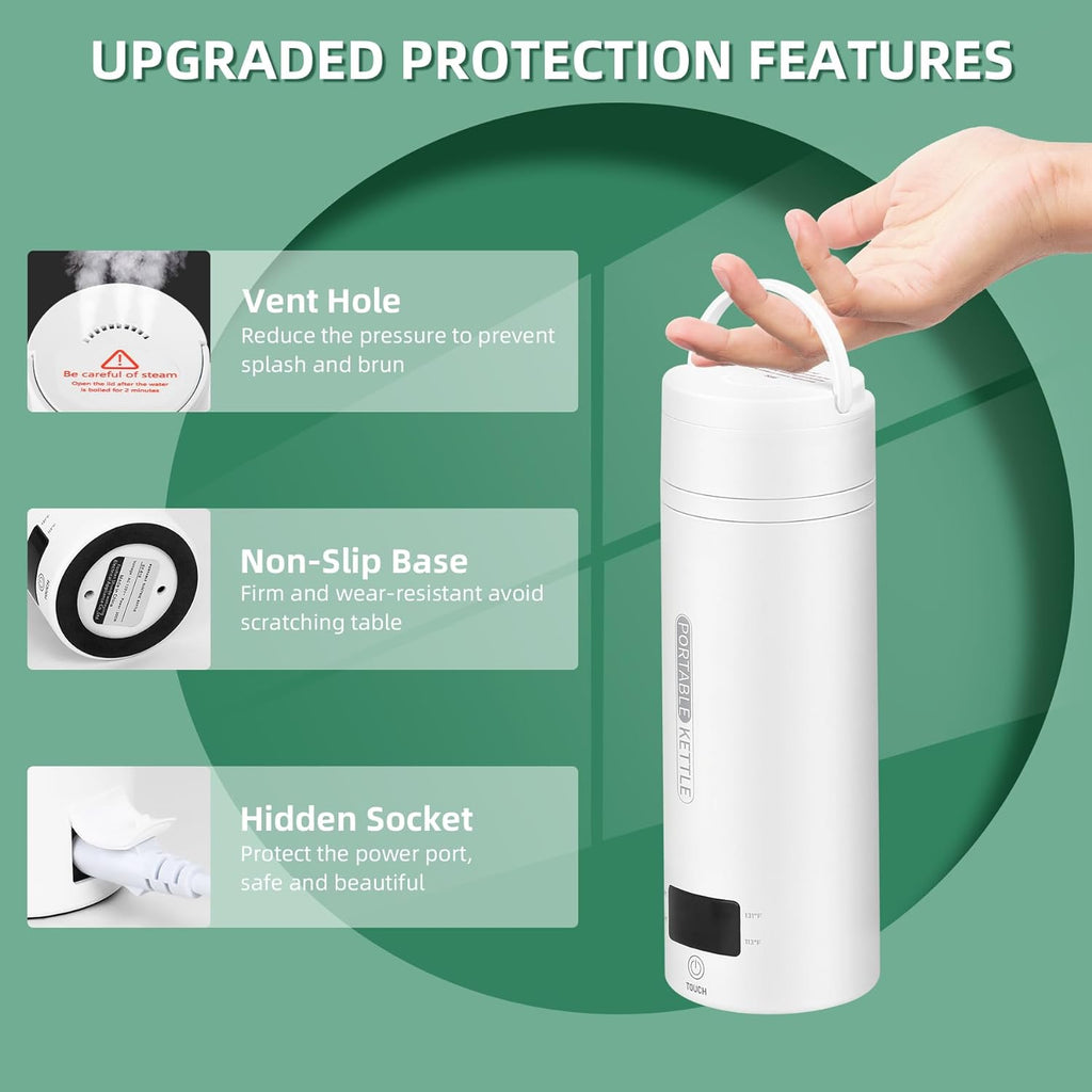 Travel Electric Kettle | Intelligent Temperature Control & Auto Shut-Off | Stainless Steel, 15.2 oz