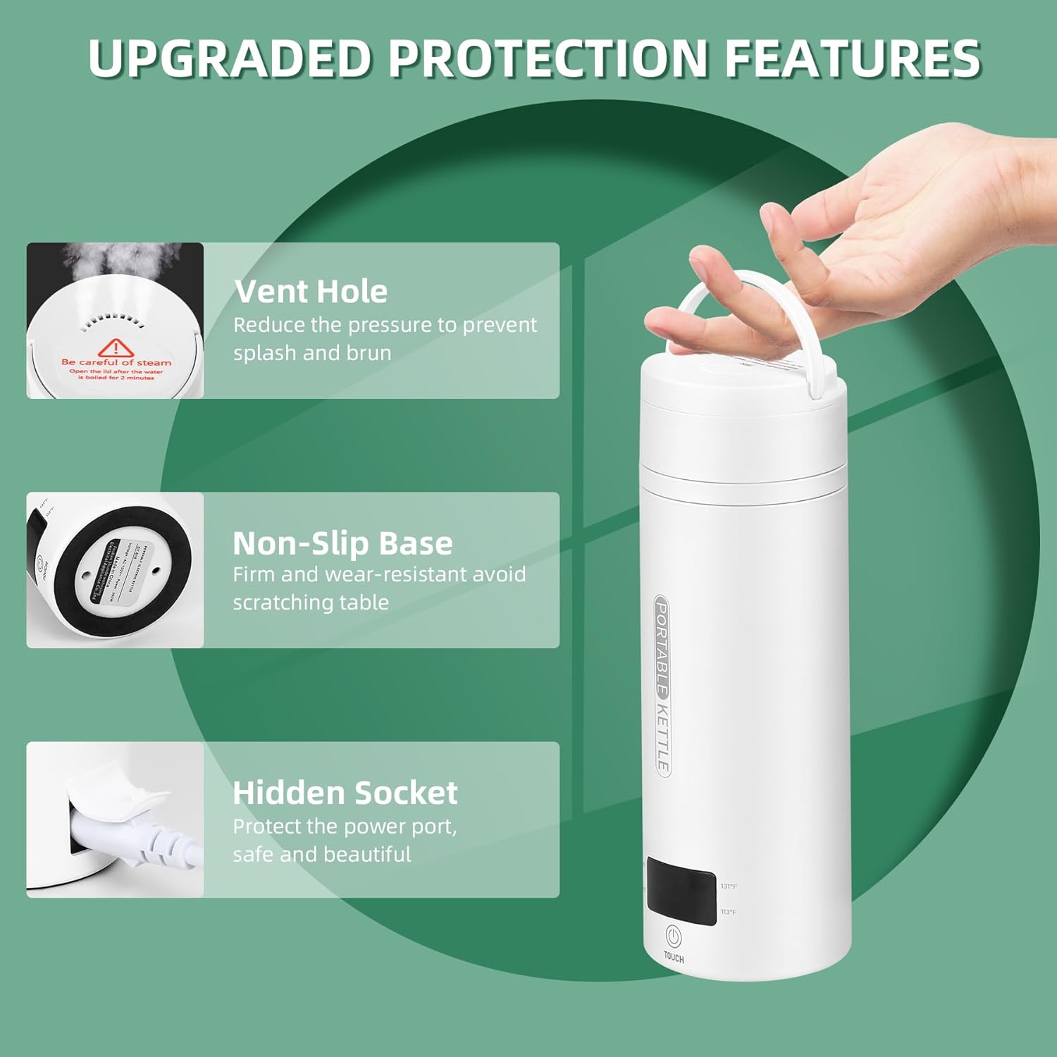Travel Electric Kettle | Intelligent Temperature Control & Auto Shut-Off | Stainless Steel, 15.2 oz