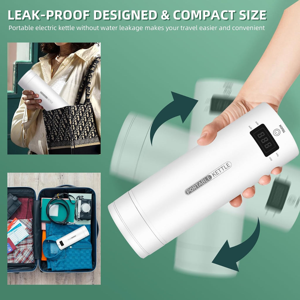 Travel Electric Kettle | Intelligent Temperature Control & Auto Shut-Off | Stainless Steel, 15.2 oz