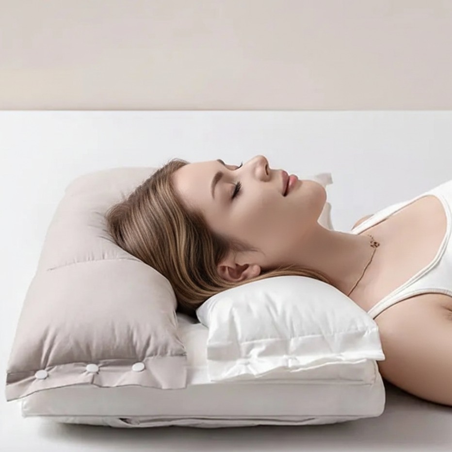 Travel Neck Pillow | Detachable Double-Layer Ergonomic Support | Adjustable Height & Breathable