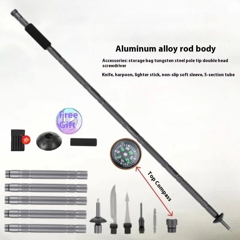 Trekking Pole | Foldable with Built-In Multitool | Aluminum Handle & Compact Carry Bag